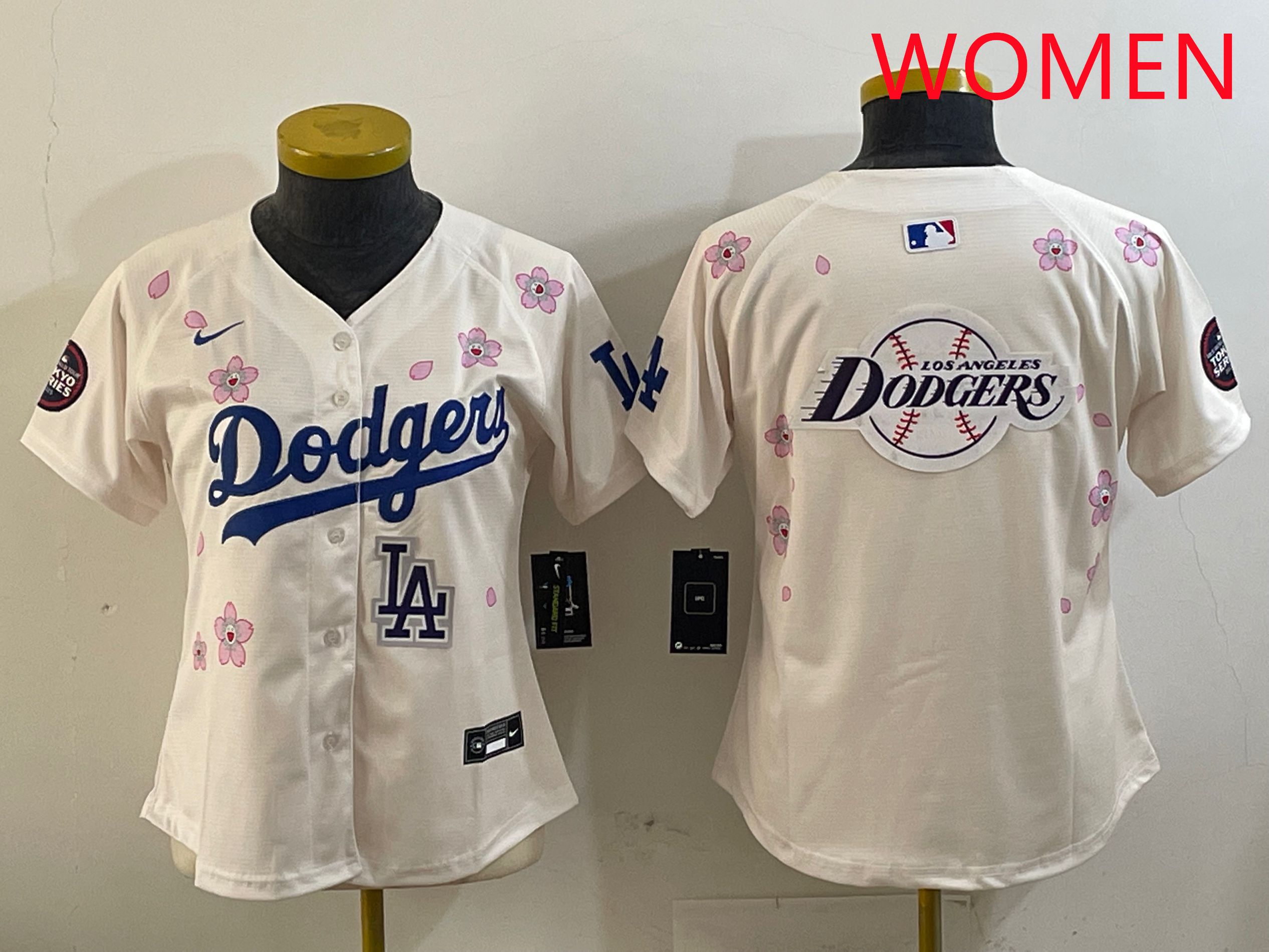 Women Los Angeles Dodgers Blank Cream Sakura Edition 2025 Nike MLB Jersey style 30->women mlb jersey->Women Jersey